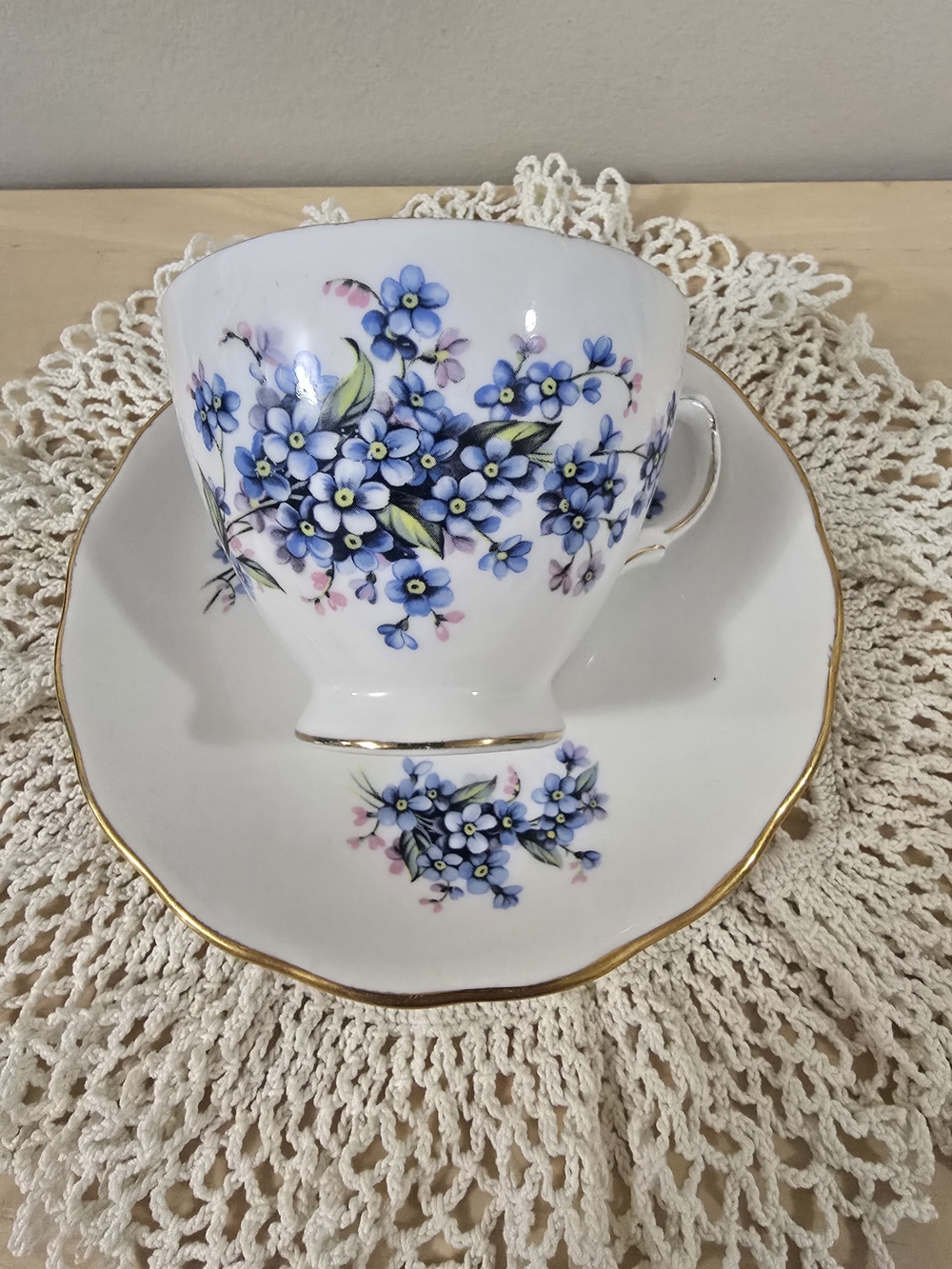 Elegant Floral Porcelain Teacup & Saucer - Blue Floral Design by Royal Vale
